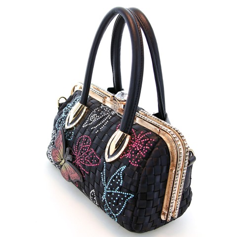 Top Carry Handles Buttrtfly Crystal Woven Bag