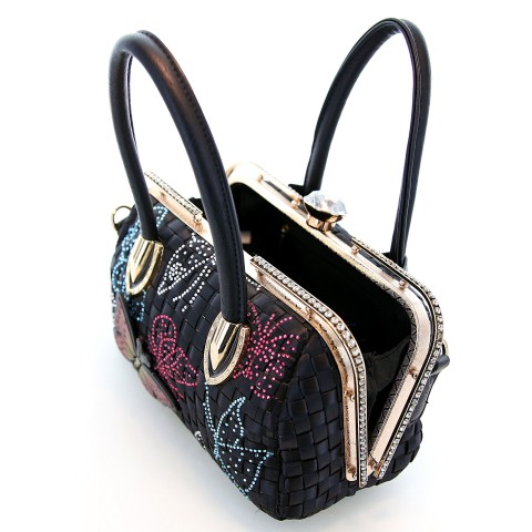 Top Carry Handles Buttrtfly Crystal Woven Bag