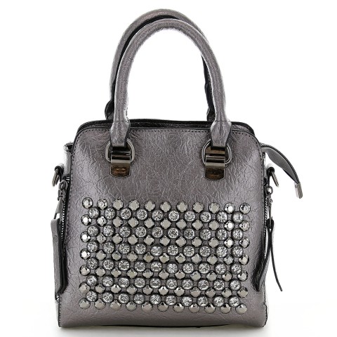 Crystal Studded Top Handle Faux Leather Tote