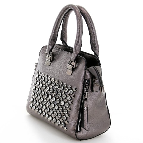 Crystal Studded Top Handle Faux Leather Tote