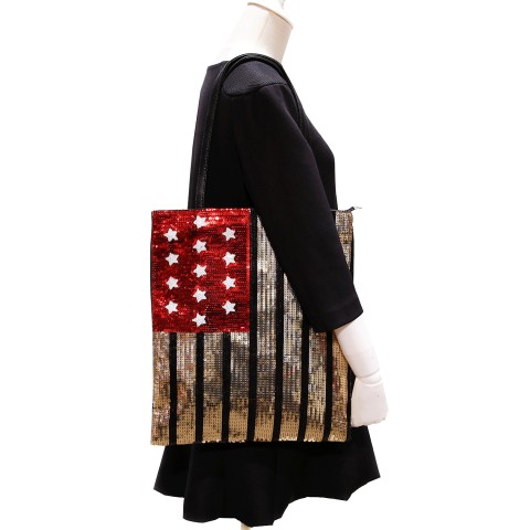 Over-the-shoulder Flag Sequin Tote