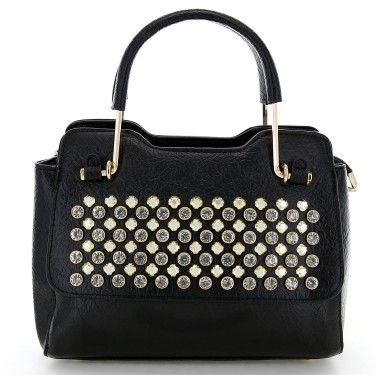 Crystal Studded Top Handle Faux Leather Satchel