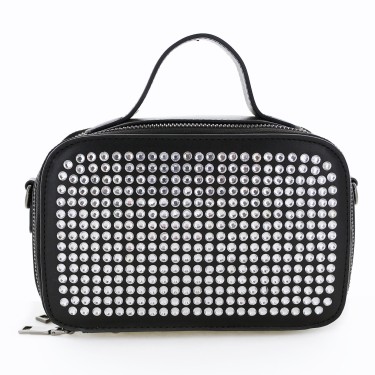 Rhinestone-Embellished Top Handle Clutch Bag