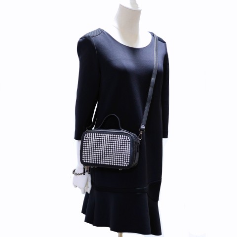 Rhinestone-Embellished Top Handle Clutch Bag