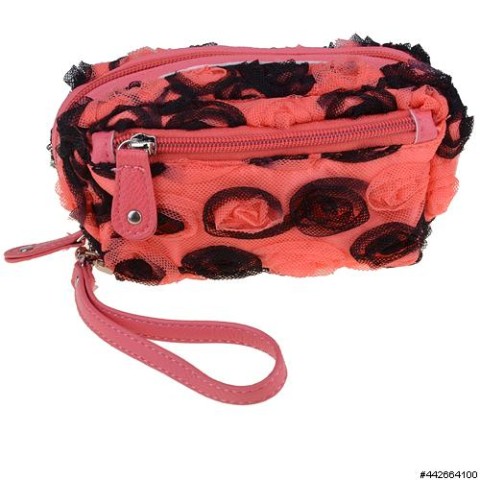 Floral Double Compartment Wristlet Change Purse