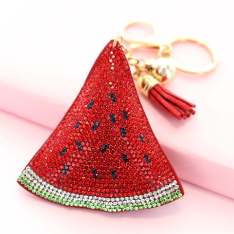 Glitter Crystal Watermelon Key Chain With Tassel