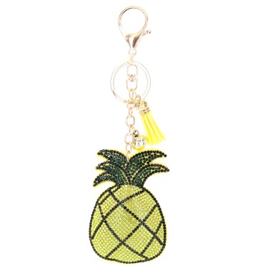 Glitter Crystal Pineapple Key Chain With Tassel