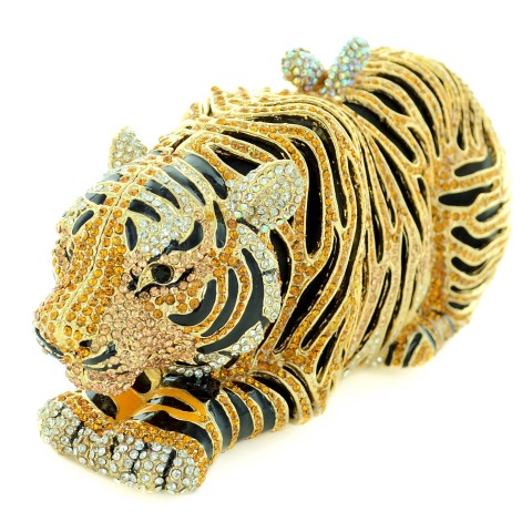 Crystal-Embellished Tiger Evening Clutch (Small)