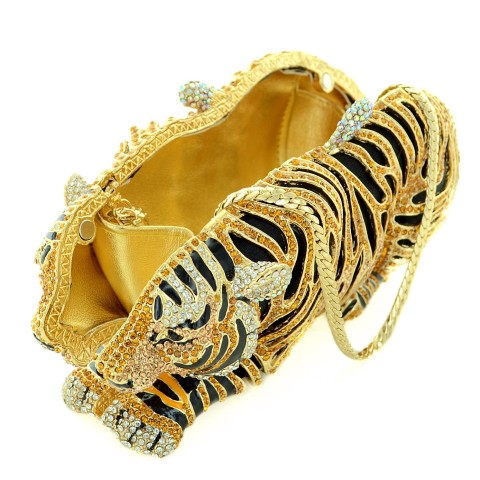 Crystal-Embellished Tiger Evening Clutch (Small)