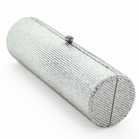 Crystal-Embellished Cylinder Evening Clutch