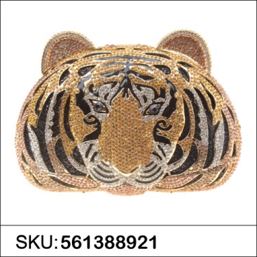 Crystal-Embellished Tiger Head Evening Clutch