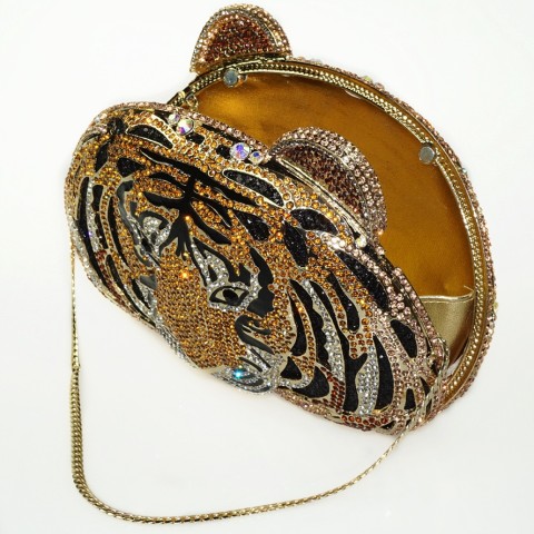 Crystal-Embellished Tiger Head Evening Clutch