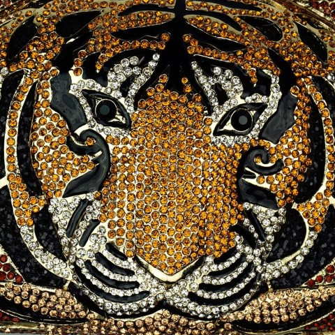 Crystal-Embellished Tiger Head Evening Clutch