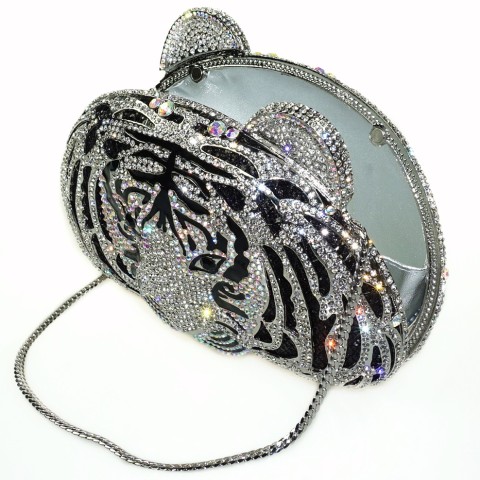 Crystal-Embellished Tiger Head Evening Clutch