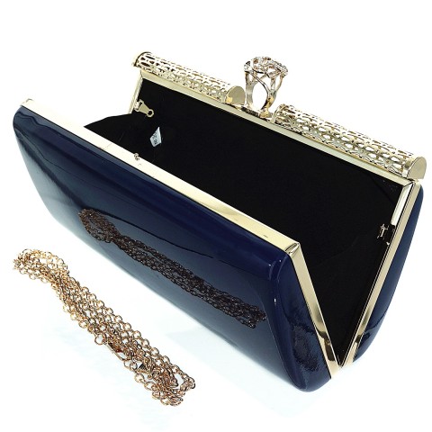 Liquid-Shine Vegan Patent Leather Frame Clutch