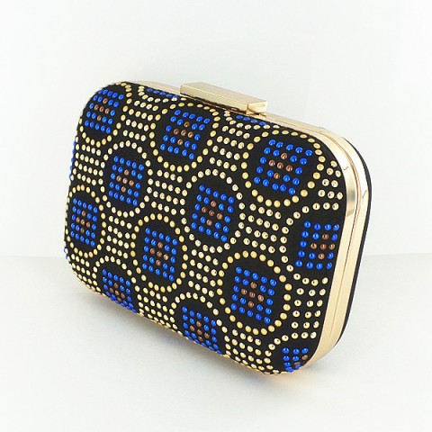 Studded Silk Like Stain Clutch