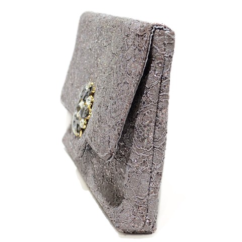 Crystal Buckle Glitter Lace Clutch