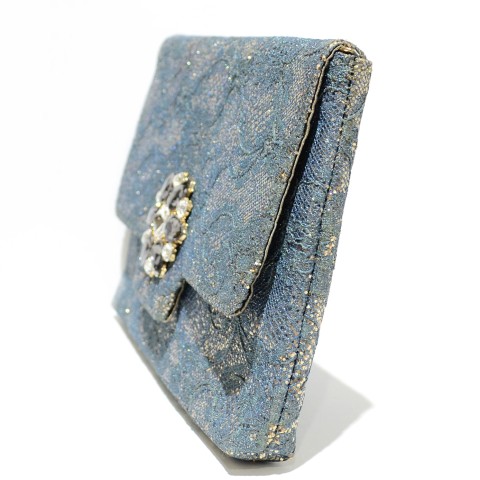 Crystal Buckle Glitter Lace Clutch