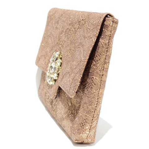 Crystal Buckle Glitter Lace Clutch