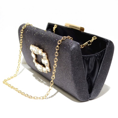 Crystal Buckle Glitter Clutch