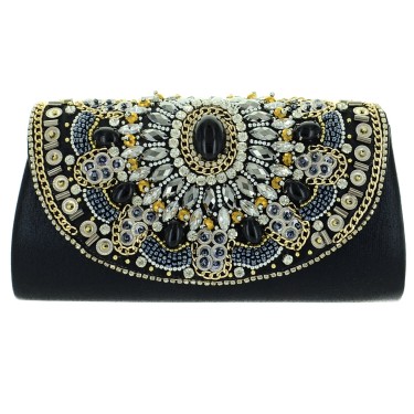 Ornate Handmade Embroidered Crystal Clutch