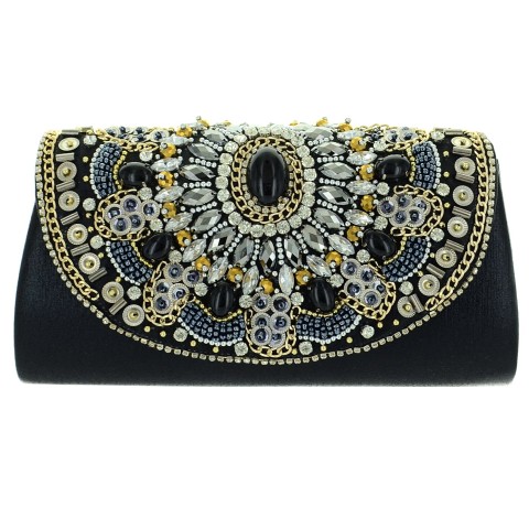 Ornate Handmade Embroidered Crystal Clutch