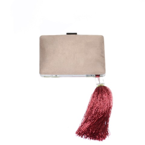 Faux Suede Tassel Clutch, RED