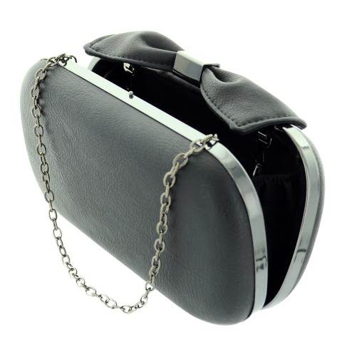 Bow Top Faux Metallic Leather Clutch