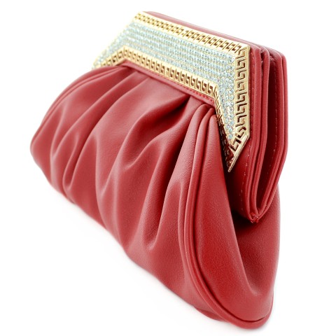 Crystal Frame Faux Leather Clutch