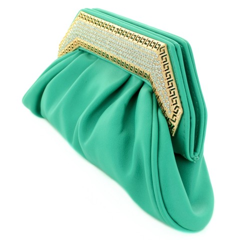 Crystal Frame Faux Leather Clutch