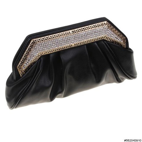 Crystal Frame Faux Leather Clutch