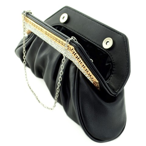 Crystal Frame Faux Leather Clutch