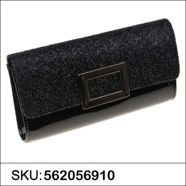 Glitter & Buckle Faux Patent Leather Clutch