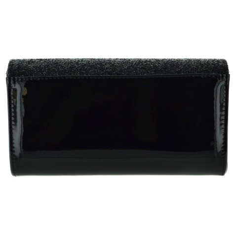 Glitter & Buckle Faux Patent Leather Clutch