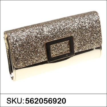 Glitter & Buckle Faux Patent Leather Clutch