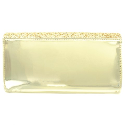 Glitter & Buckle Faux Patent Leather Clutch