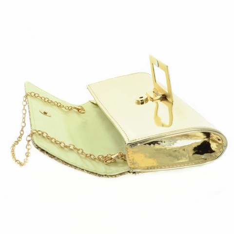 Glitter & Buckle Faux Patent Leather Clutch