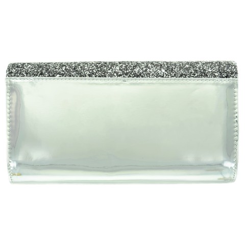 Glitter & Buckle Faux Patent Leather Clutch