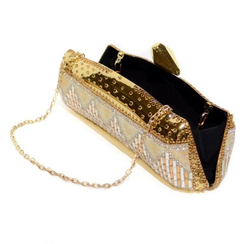 Relief Crystal & lace-Embellished Clutch