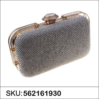 Crystal Top Crystal-dotted Metal Mesh Clutch