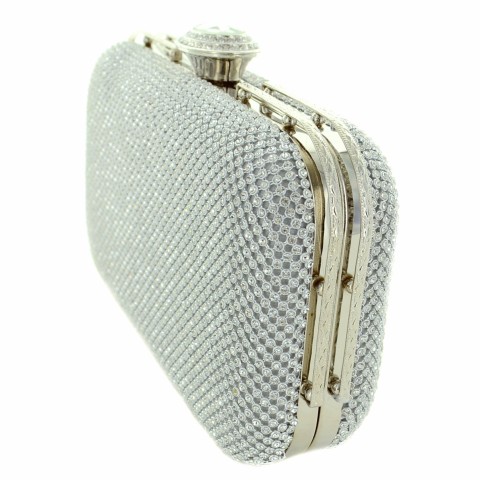 Crystal Top Crystal-dotted Metal Mesh Clutch