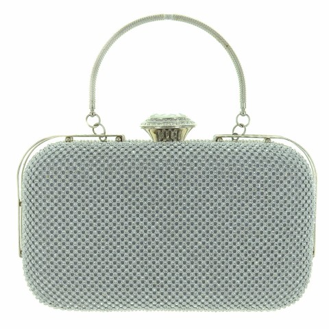 Crystal Top Crystal-dotted Metal Mesh Clutch