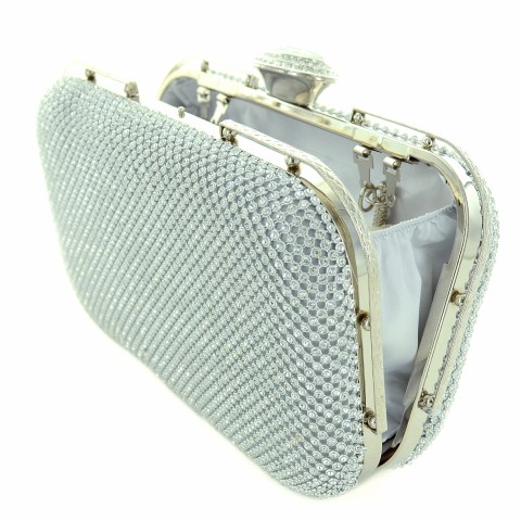 Crystal Top Crystal-dotted Metal Mesh Clutch