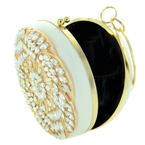 Bangle Top Crystal Deco Faux Leather Circle Clutch