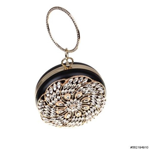 Bangle Top Crystal Deco Faux Leather Circle Clutch