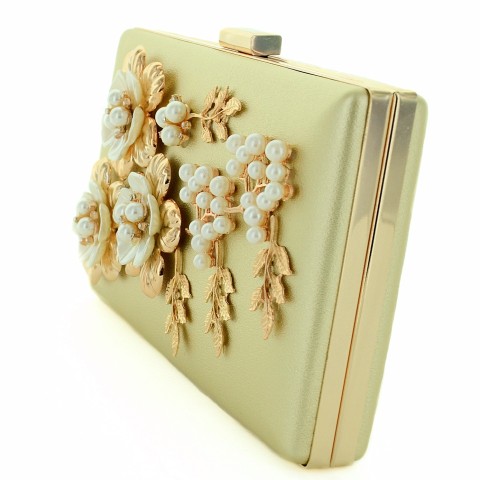 Faux Pearl Foral Clutch