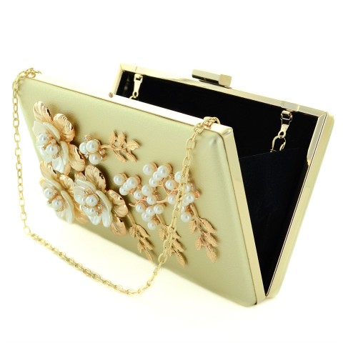 Faux Pearl Foral Clutch