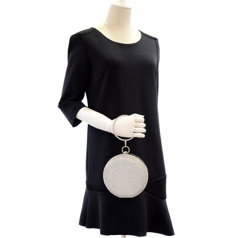 Ring Crystal Embellished Circle Clutch