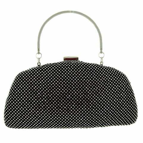 Crystal-dotted Metal Mesh Clutch