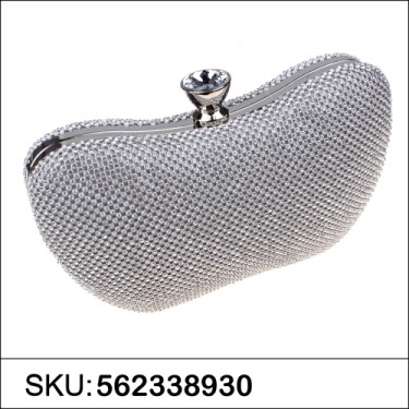 Crystal-dotted Metal Mesh Clutch